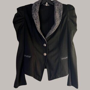 Black/Grey Blazer w/ Lace Lapel & Puff Sleeves